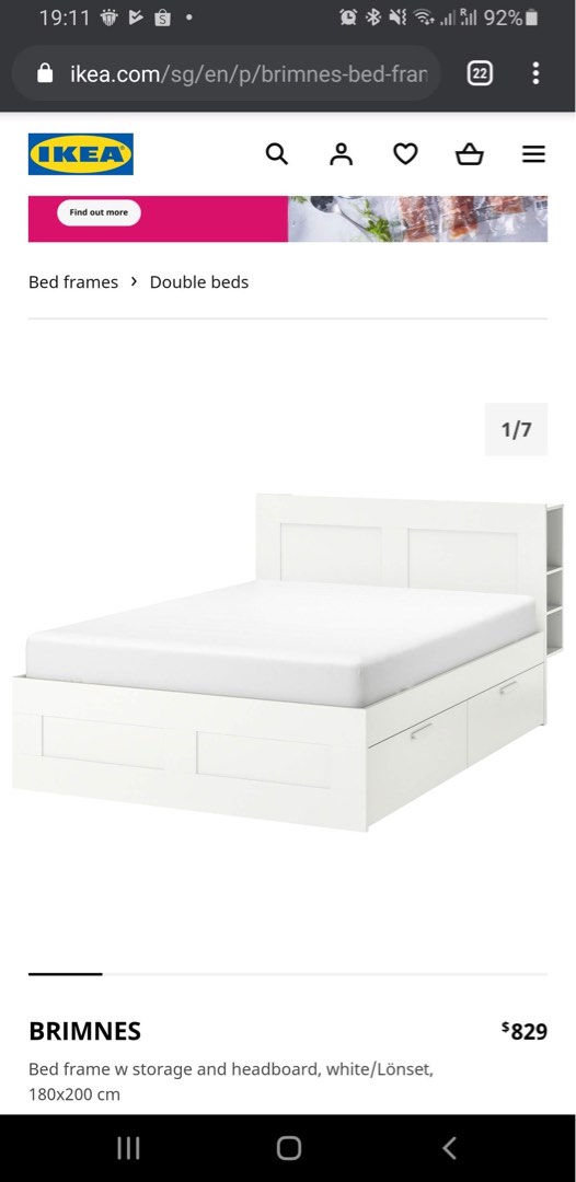 IKEA Brimnes Queen with Headboard and Storage, Furniture & Home Living