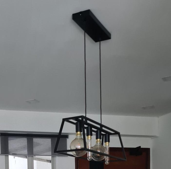 IKEA Pendant lamp in black metal with 4 lights, Furniture & Home Living