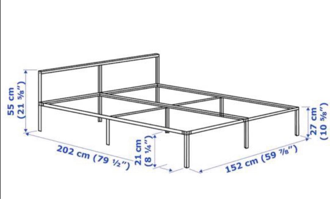 Ikea queen sized metal bed frame & slatted bed base, Furniture & Home