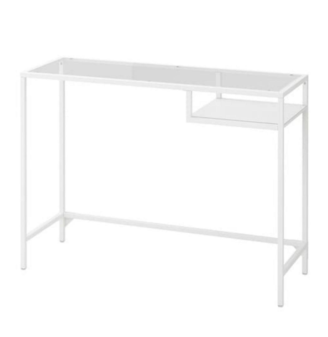 Ikea white desk glass top computer writing study table, Furniture