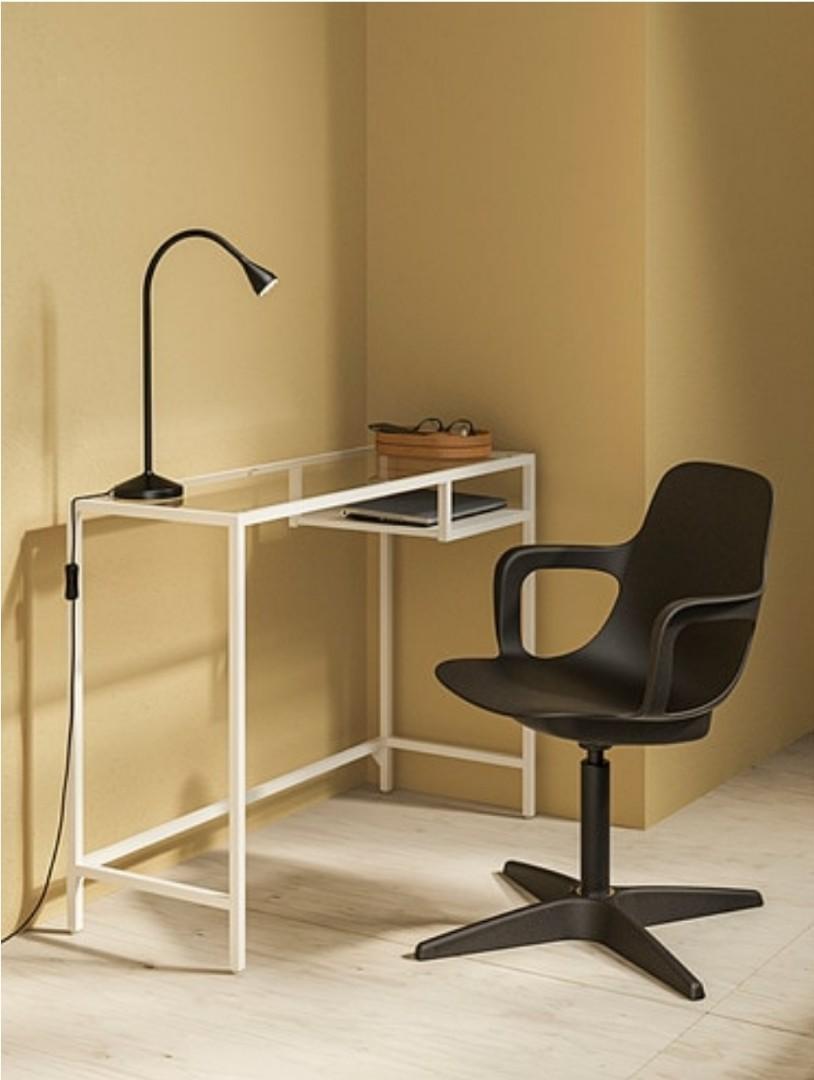 Ikea white desk glass top computer writing study table, Furniture