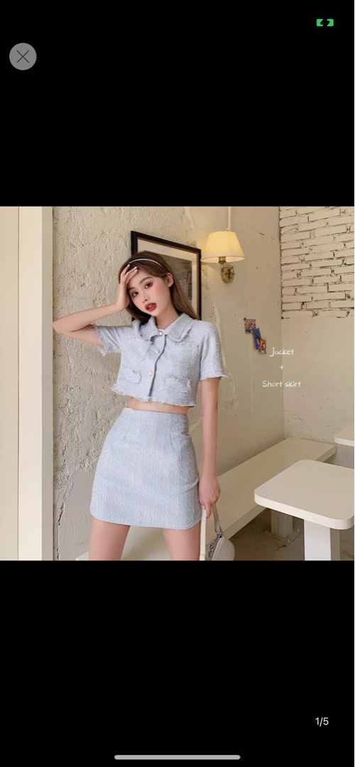 Light Blue Tweed Set, Women's Fashion, Dresses & Sets, Sets or Coordinates on Carousell