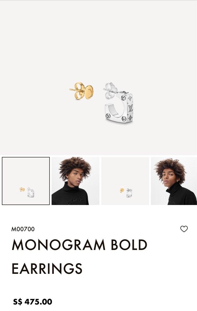 Louis Vuitton M00700 Monogram Bold Earrings, Silver, One Size