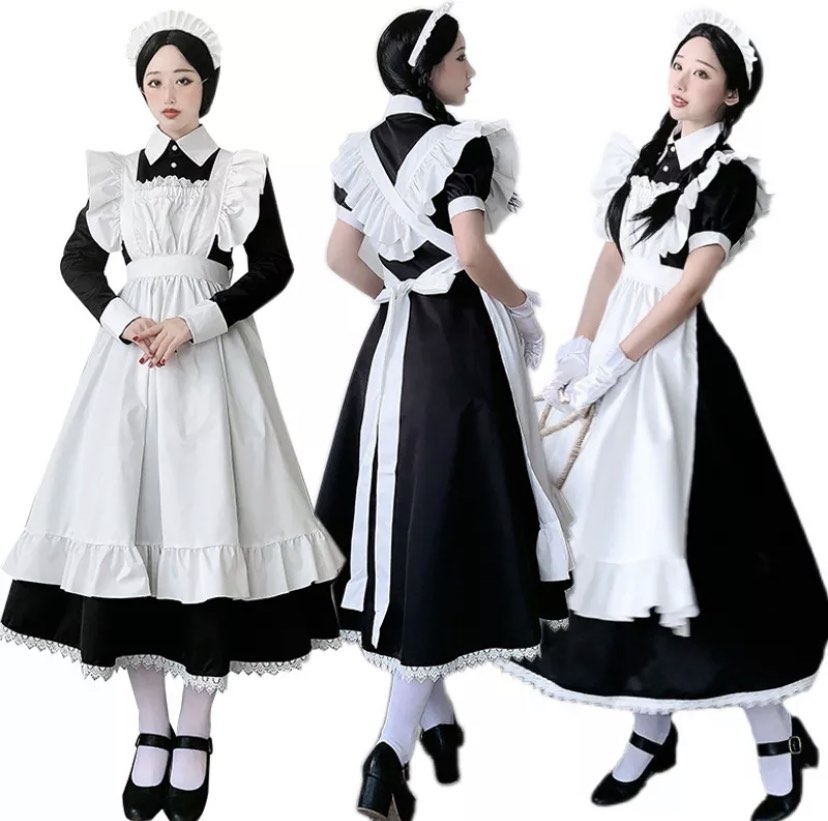 Maid uniform Dress Cosplay outfit with apron Black and White Women #39 s