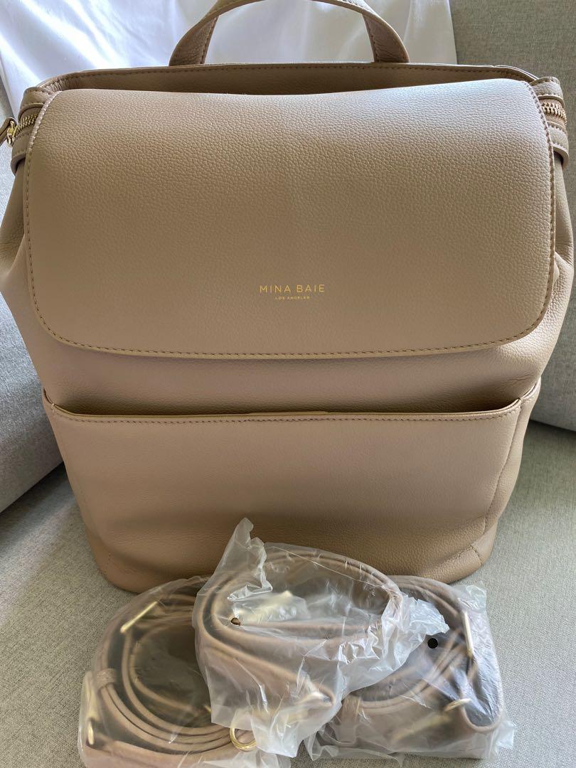 Mina Baie Midi Kinney Vegan Leather Diaper Bag in Sand