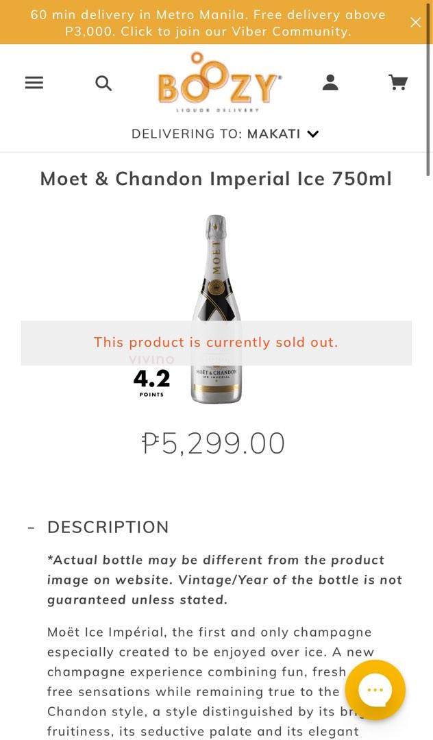 Moet Chandon Ice Imperial (Category: Other Food & Drinks) located in Taguig. Submitted by mark031191 (Listing ID 1181420457, Image 2). Description: Moet Chandon Ice Imperial got few bottles for house warming gift ₱4500 each 3bottles available will give discount if you get all Mode Of Payment Cash Gcash Bank Transfer.