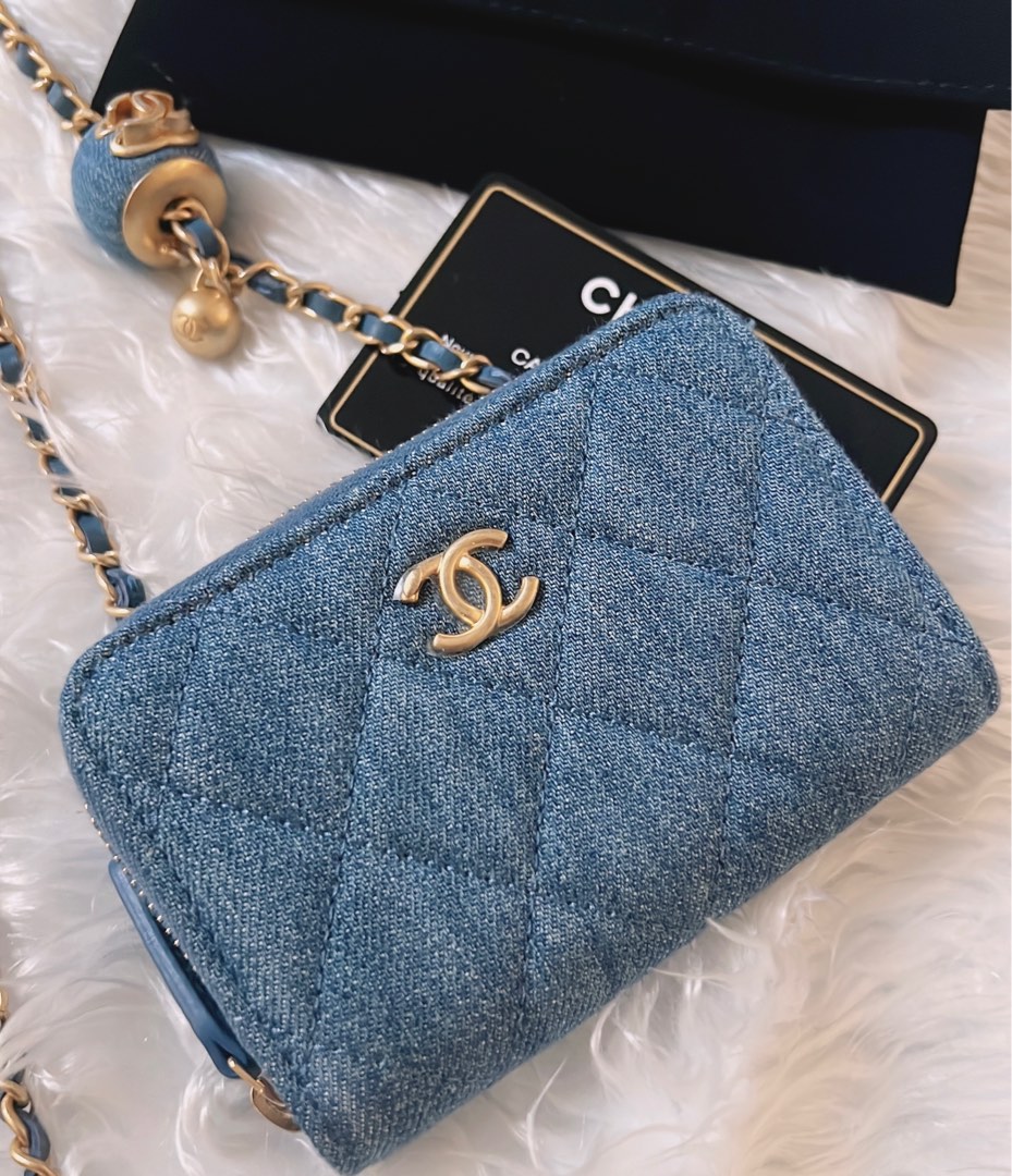 New Chanel Denim Pearl crush with gold hardware GHW mini