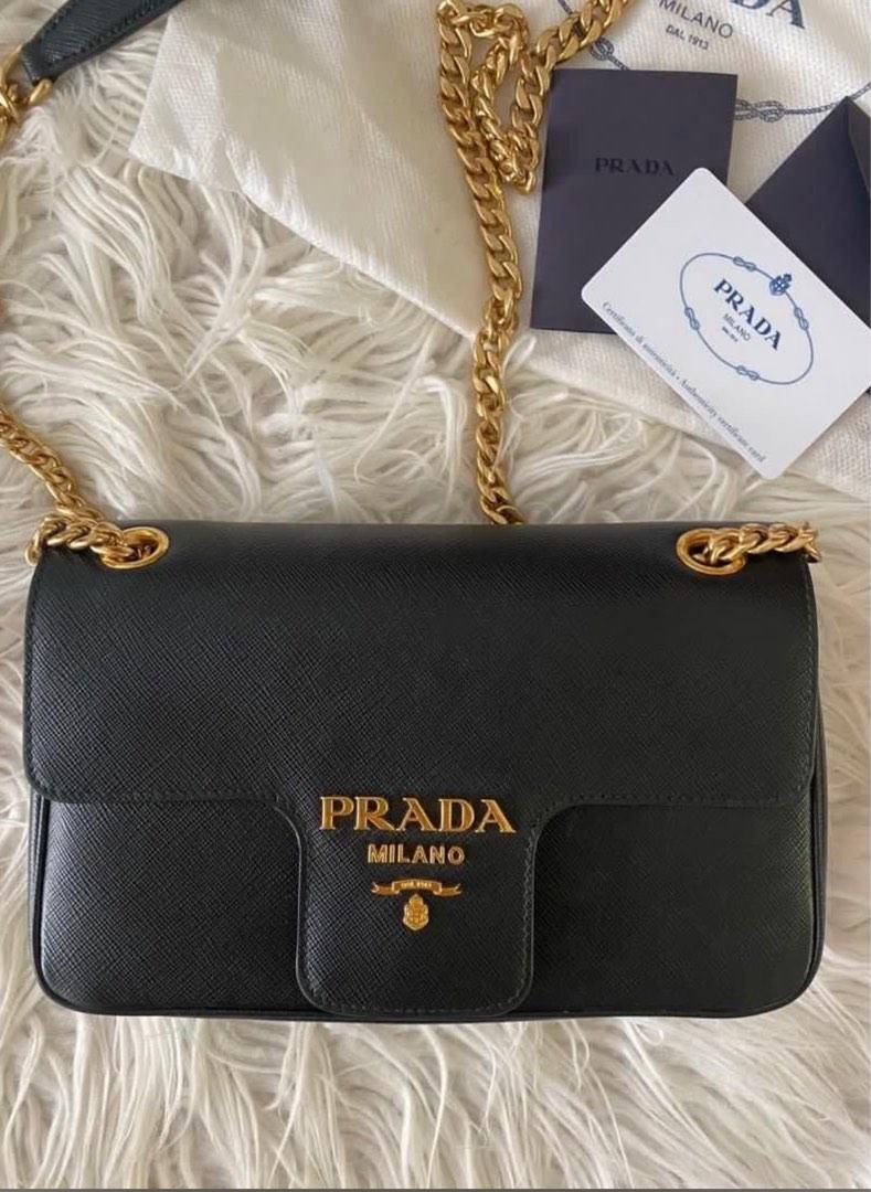 Prada Pattina Flap Shoulder Bag Saffiano Leather Small