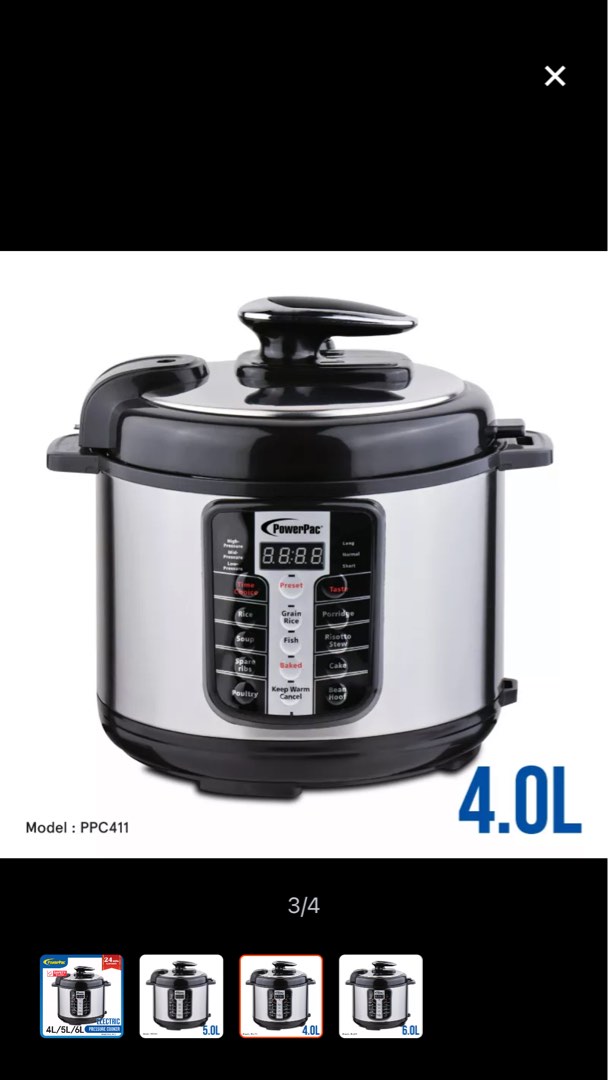 PowerPac electric pressure cooker 4Litre, TV & Home Appliances, Kitchen