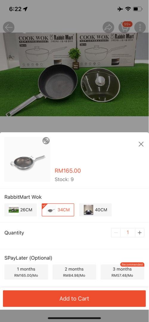 Rabbit Mart 34cm Honeycomb Non Stick Wok, TV & Home Appliances, Kitchen ...