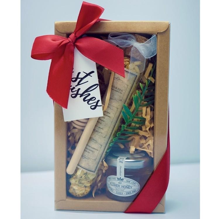 Red Ribbon Gift Box with Jasmine Flower Tea & Honey Door Gift, Food