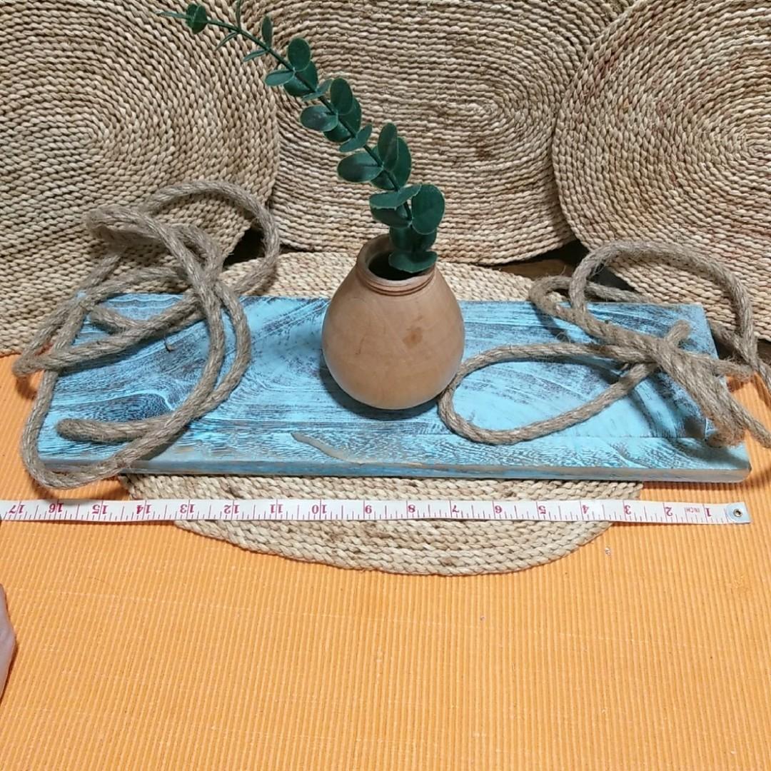Rustic Wooden hanging wall rack with rope (Category: Wall Decor) located in Cavite. Submitted by wishie_collects (Listing ID 1181330440, Image 1). Description: you may repaint if you wish or use as is to maintain it's rustic look super nice makapal yung rope very rustic looking.