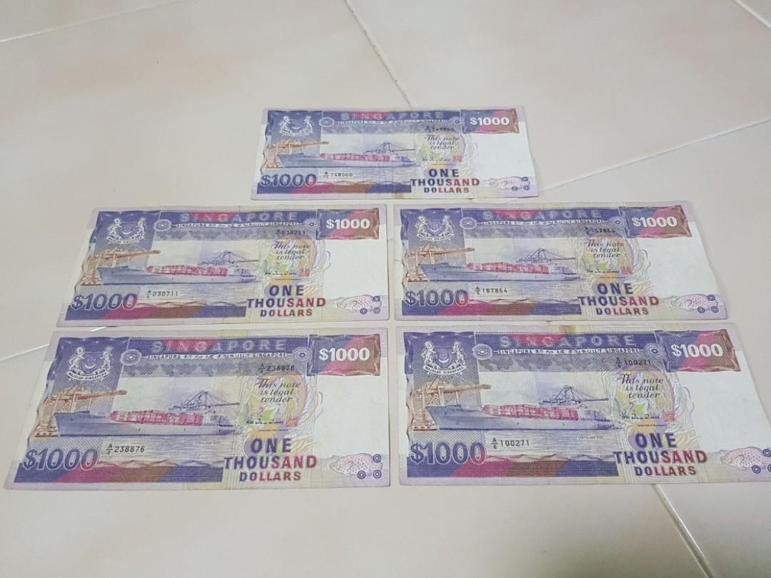 5sgd Notes SGD $1000 notes, Hobbies & Toys, Memorabilia & Collectibles, Currency ...