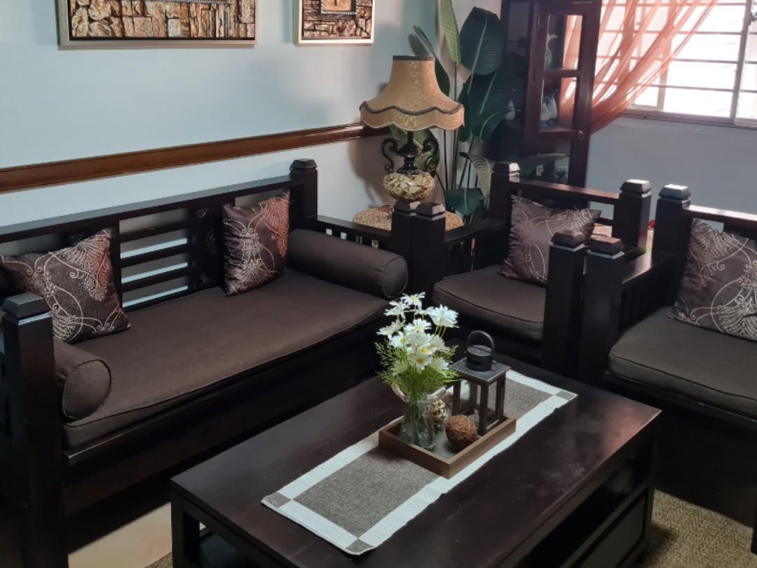 Solid Teak wood indonesian sofa set 3+1+1, Furniture & Home Living