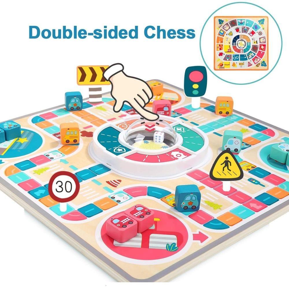 Top Bright Kids 2 in 1 Wooden Board Games Aeroplane Chess Goose Game ...