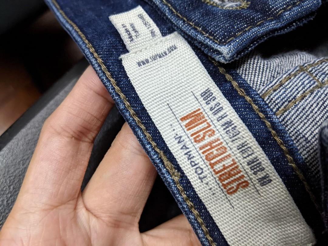 Topman Stretch Slim Denim Jeans 30R (Category: Jeans) located in Makati City. Submitted by kikotank (Listing ID 1181385945, Image 3). Description: Topman Stretch Slim Denim Jeans 30R Length: 40" Leg Width: 7.5".