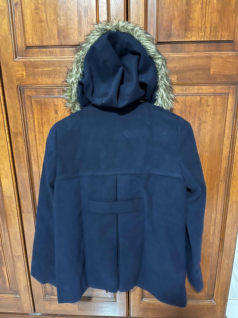 Topshop blue coat with fur hood store