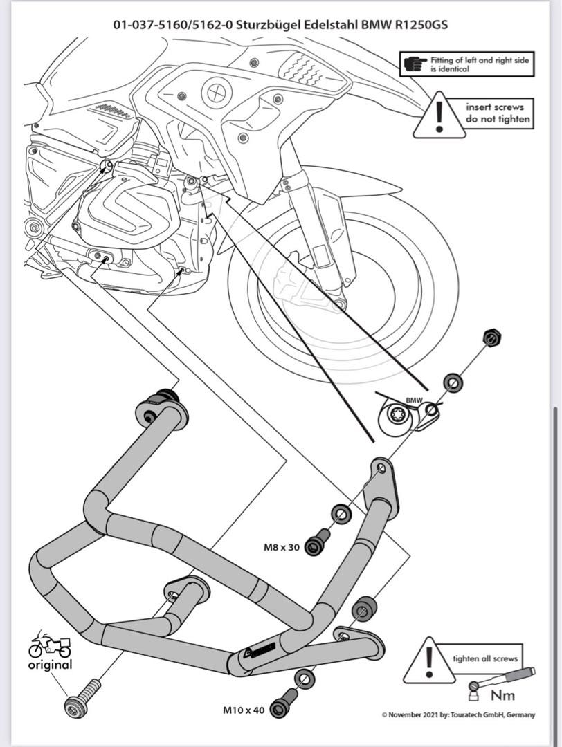 Touratech BMW GS1250 silver Engine crash bar, Motorcycles, Motorcycle