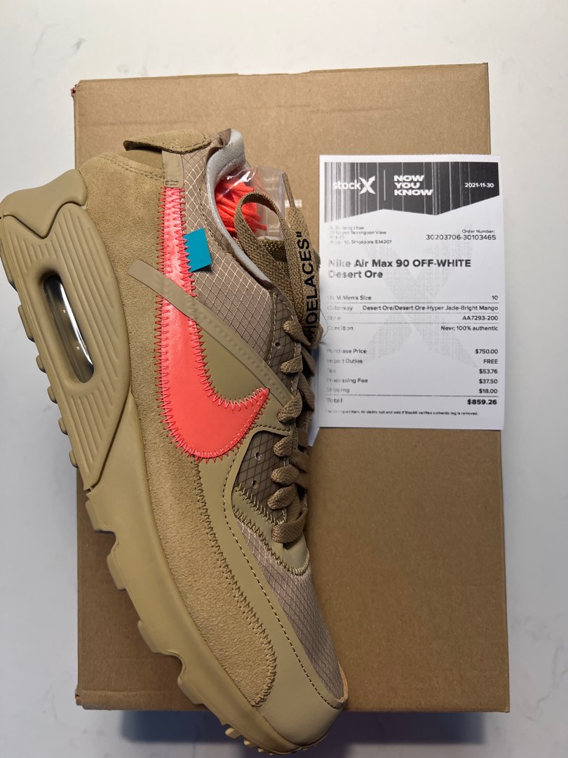 US 11 Air Max 90 Desert Ore Off White, Men's Fashion, Footwear, Sneakers on  Carousell