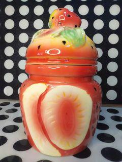 Vintage 1990's Ceramic Strawberry Designed Jar With Lid