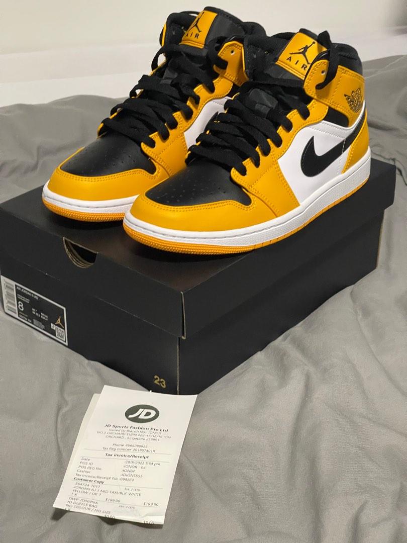 Air Jordan 1 Mid taxi/yellow toe, Men's Fashion, Footwear, Sneakers on  Carousell