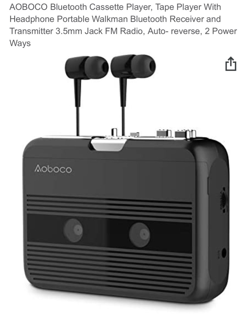 AOBOCO Bluetooth Cassette Player, Tape Player With Headphone Portable