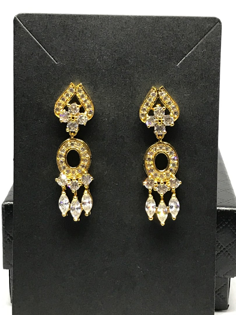 Arabian Dangling Earrings With Cubic Zirconia White Crystals In K Gold Plated Women S Fashion