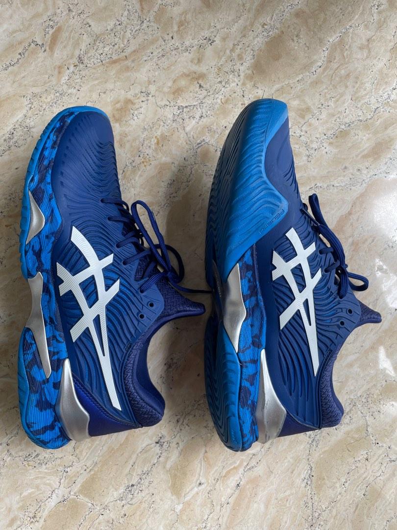 ASICS Novak Court FF Blue Camo tennis shoes (used), Sports Equipment