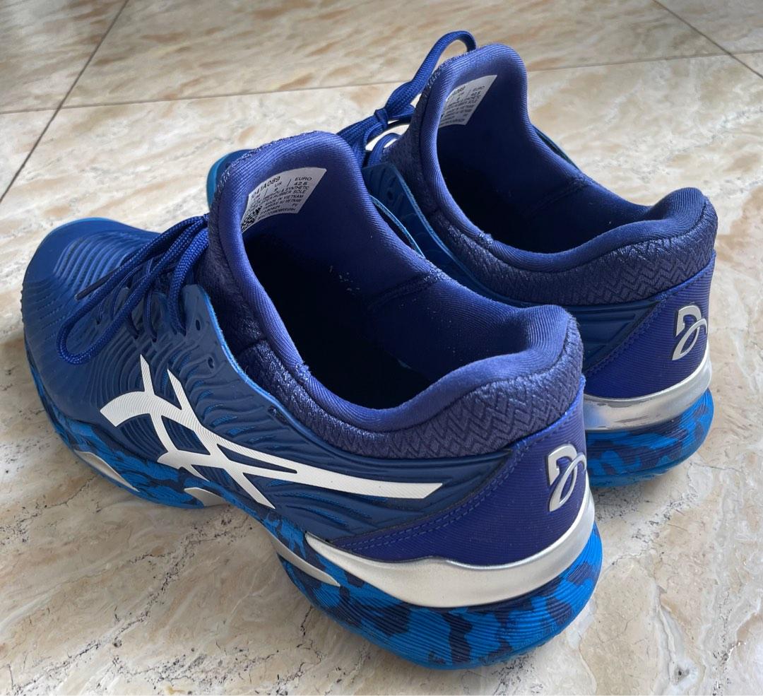 ASICS Novak Court FF Blue Camo tennis shoes (used), Sports Equipment