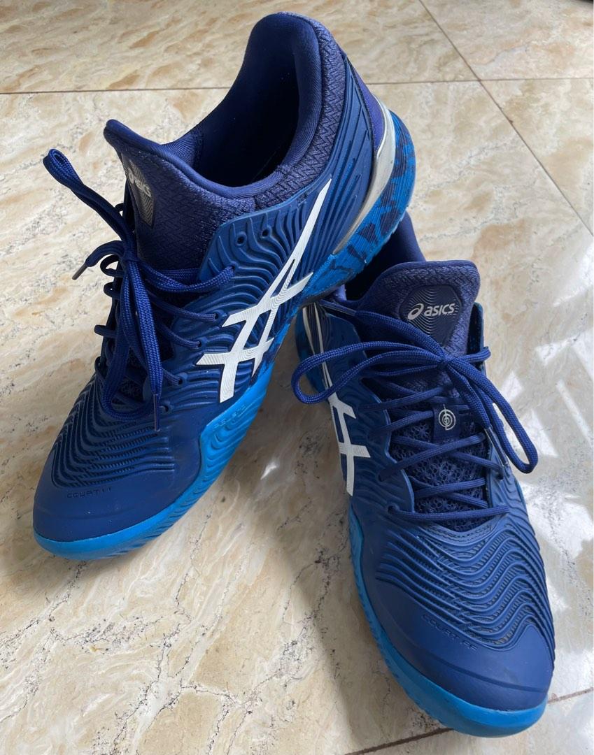 ASICS Novak Court FF Blue Camo tennis shoes (used), Sports Equipment