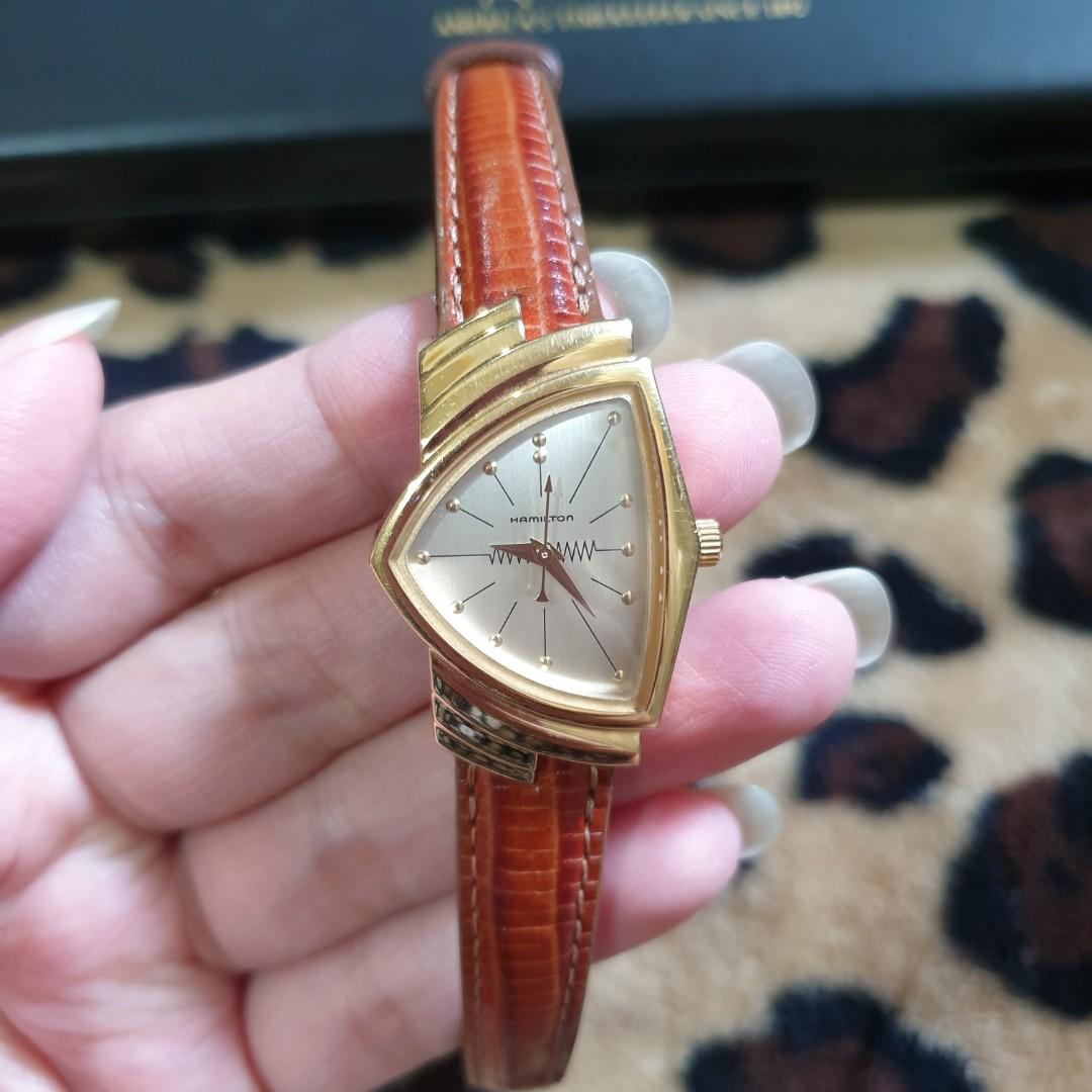 Authentic Hamilton Ventura Quartz Watch Brown Leather Band Gold Case Classy Iconic NEGOTIABLE Sale
