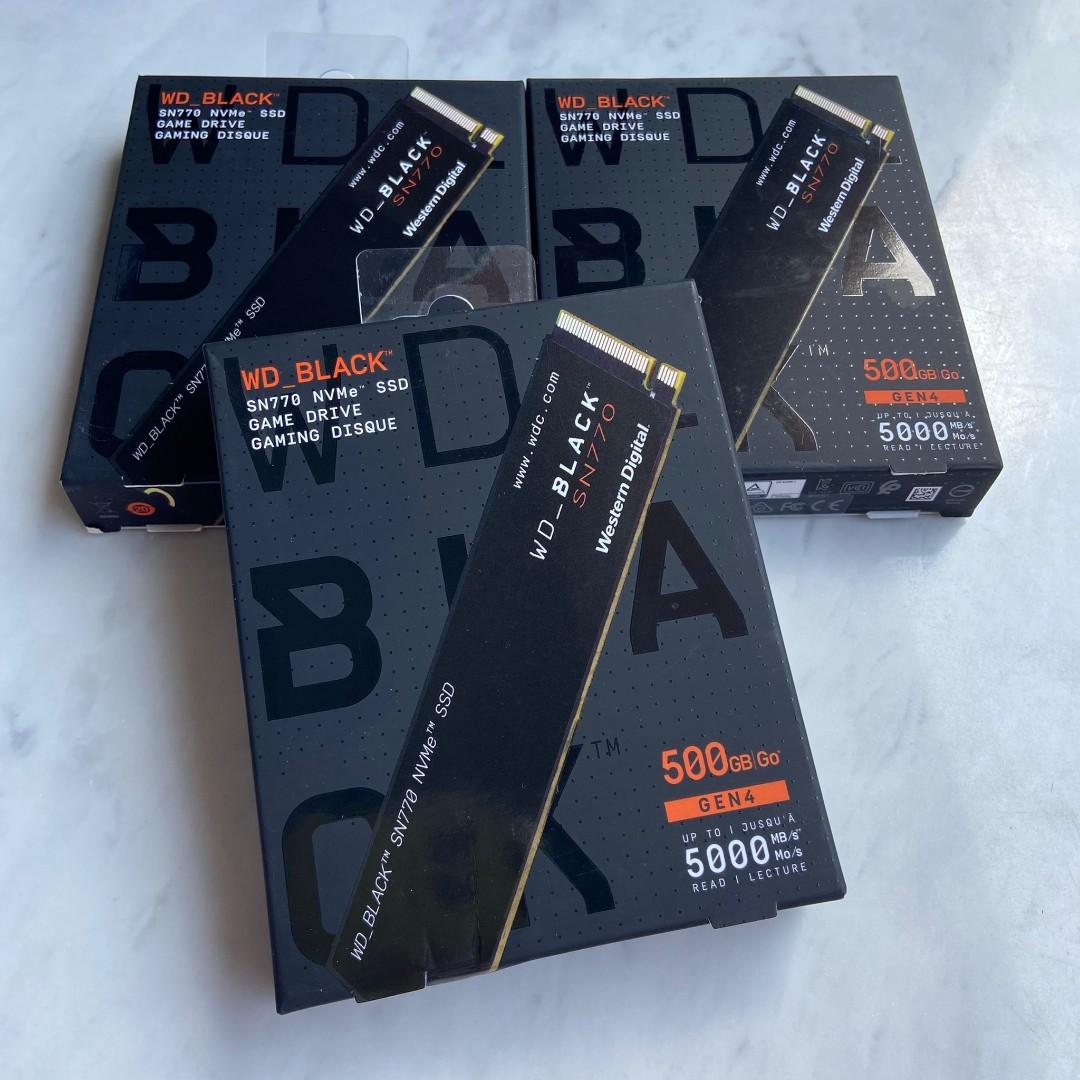 OUT OF STOCK BNIB WD BLACK SN770 1TB 500GB 2TB PCIe 4.0 NVME SSD (Category: Hard Disks & Thumbdrives) located in Singapore. Submitted by vortexr (Listing ID 1181549389, Image 1). Description: Brand New Western Digital Black SN770 NVMe SSD! Multiple sets available! 500GB/1TB/2TB Models available! One of the best value PCIe 4.0 SSDs! Get great performance at an affordable price! 1TB - $120 2TB- $240 Features ▪️Latest Gen PCIe 4.0 for a performance 