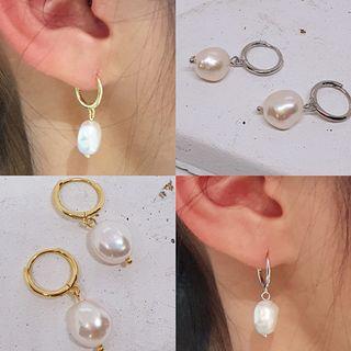 Classic Feminine Dangle Freshwater Pearl Hoop Earrings