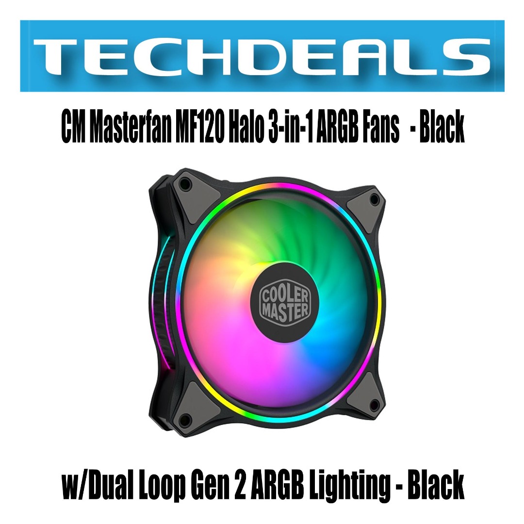 CM Masterfan MF120 Halo 3-in-1 ARGB Fans w/Dual Loop Gen 2 ARGB ...