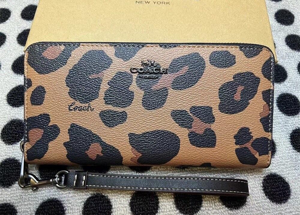 Coach Long Zip Around Wallet Leopard Print