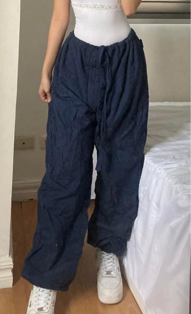 Denim drawstring baggy jogger pants, Women's Fashion, Bottoms, Other