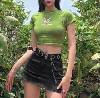 fallen angel crop tee tshirt green vintage y2k pinterest aesthetic
