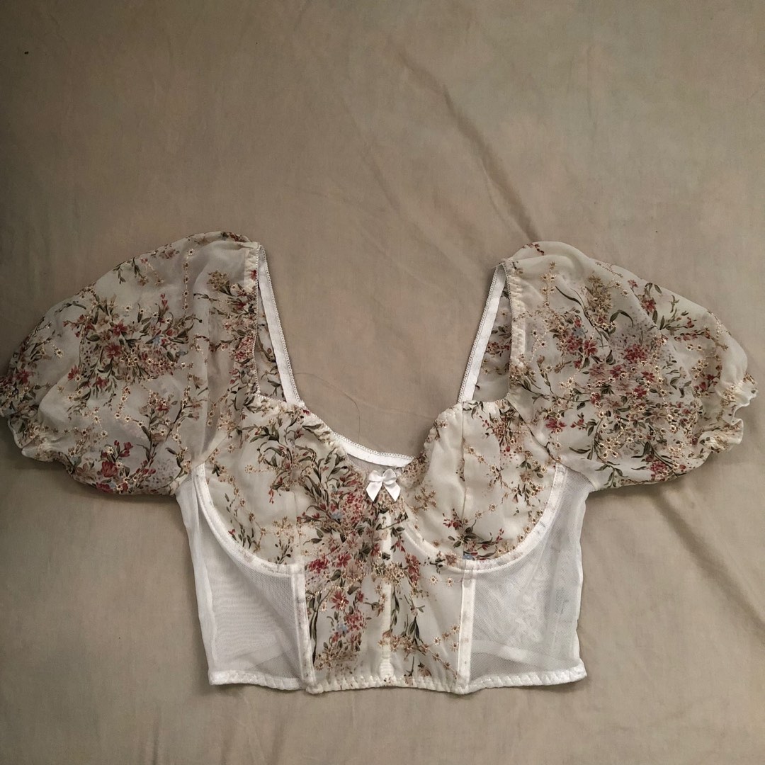 shein floral corset see through top, Women's Fashion, Tops, Blouses on