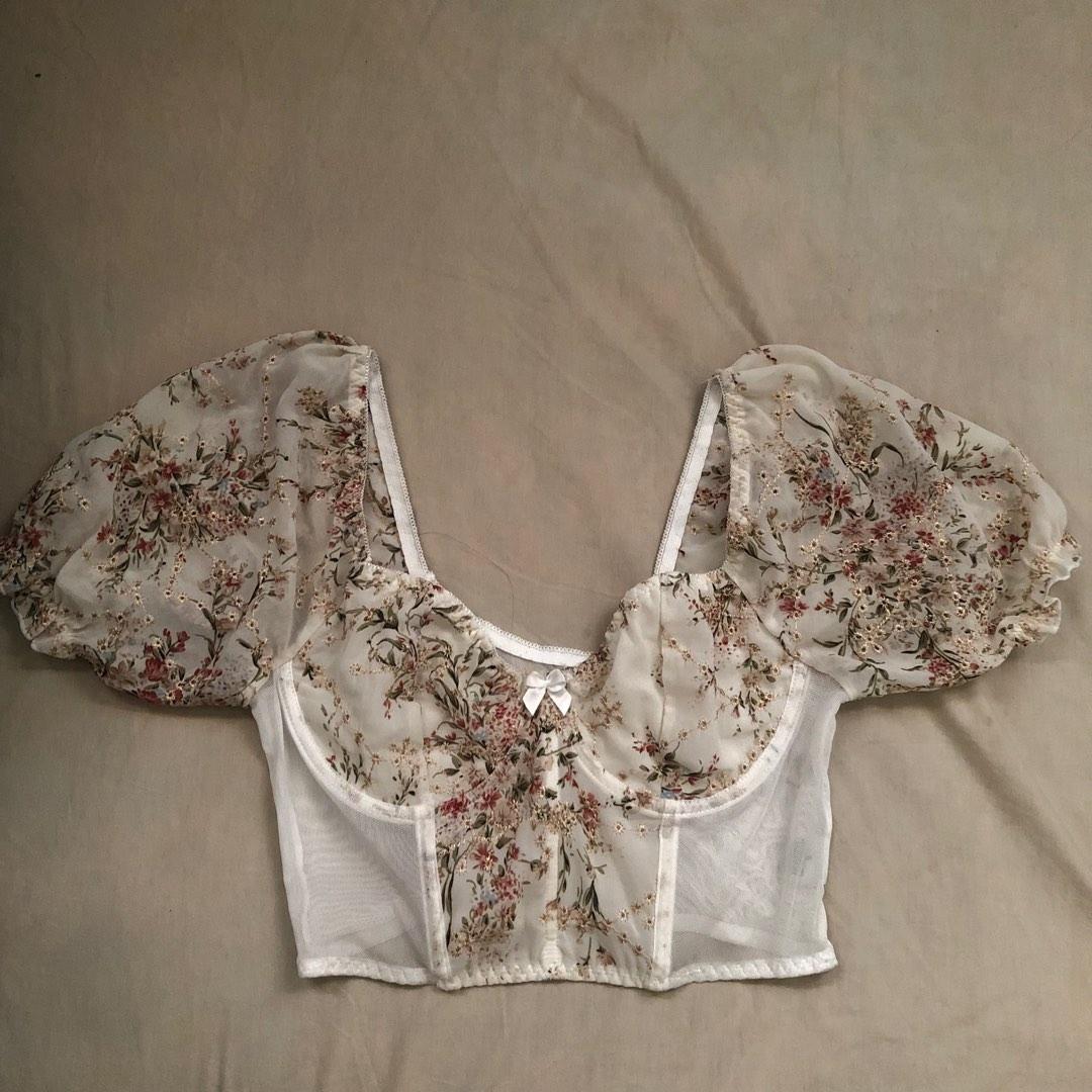shein floral corset see through top, Women's Fashion, Tops, Blouses on