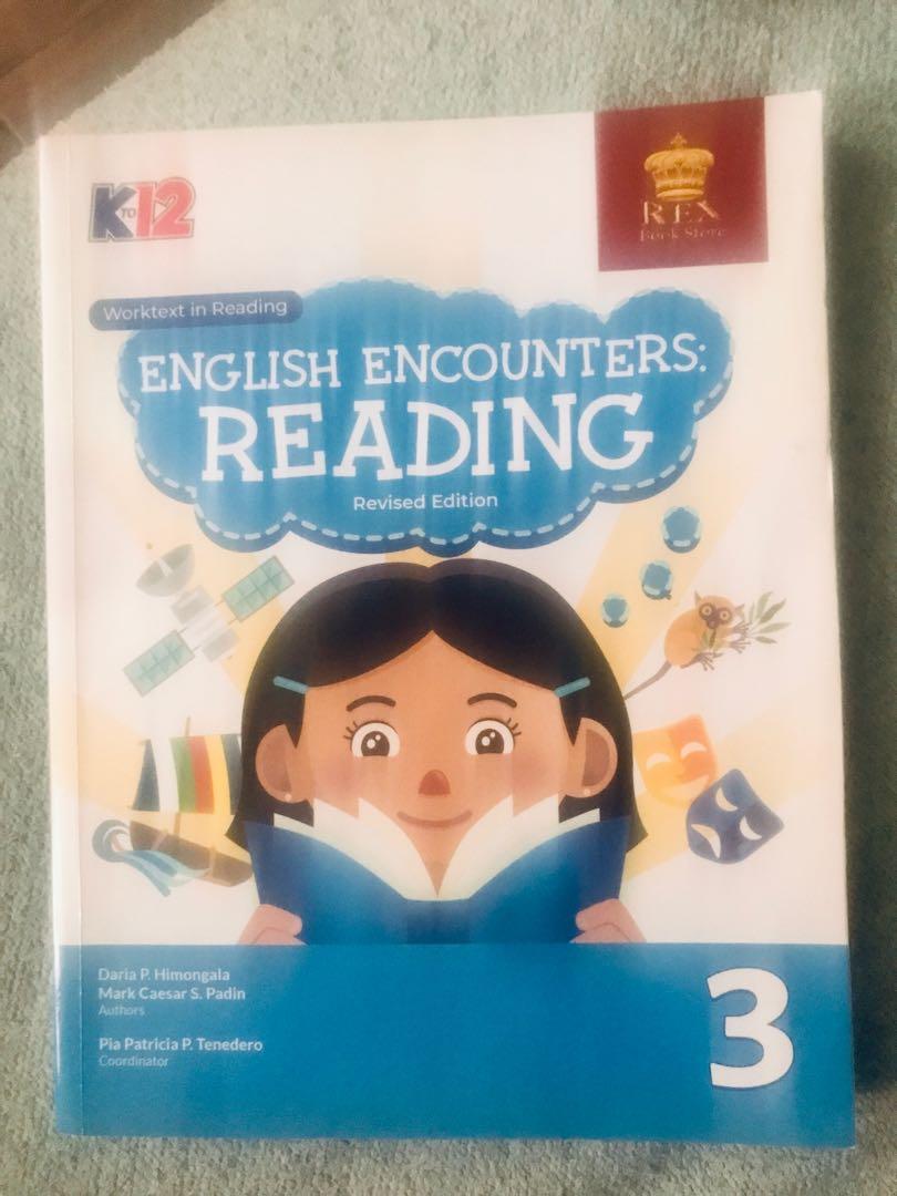GRADE 3 ENGLISH ENCOUNTERS: READING (Category: Textbooks) located in Imus. Submitted by igraine_21 (Listing ID 1181587218, Image 1). Description: •2020 Edition •Like new/ barely used (3 pages lang ang nasagutan gamit ang lapis, pwede burahin).