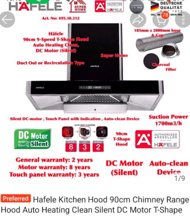 Hafele Kitchen Hood 90cm Chimney Range Hood Auto Heating Clean Silent