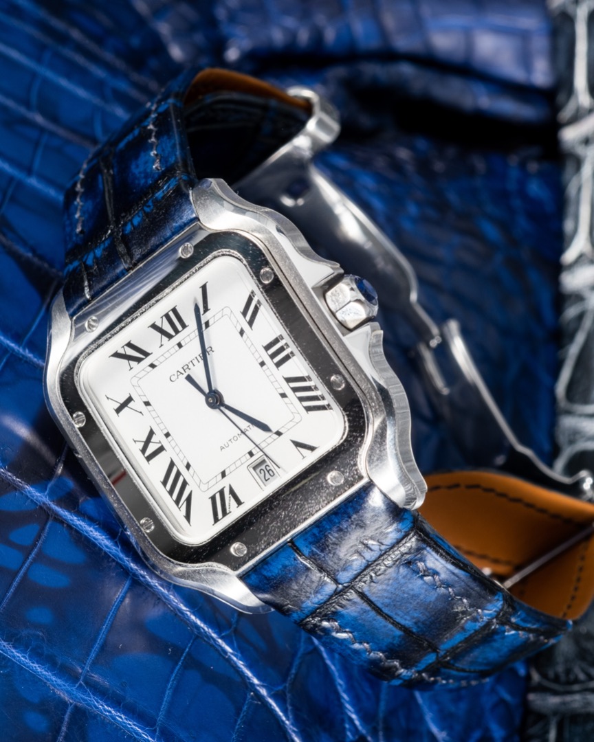 Handmade Hand-stitched Watch Strap in Tie Die Blue Crocodile Leather ...