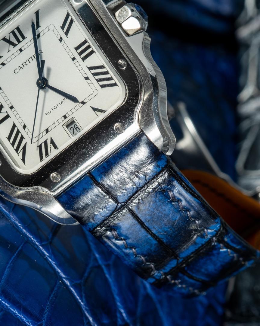 Handmade Hand-stitched Watch Strap in Tie Die Blue Crocodile Leather ...