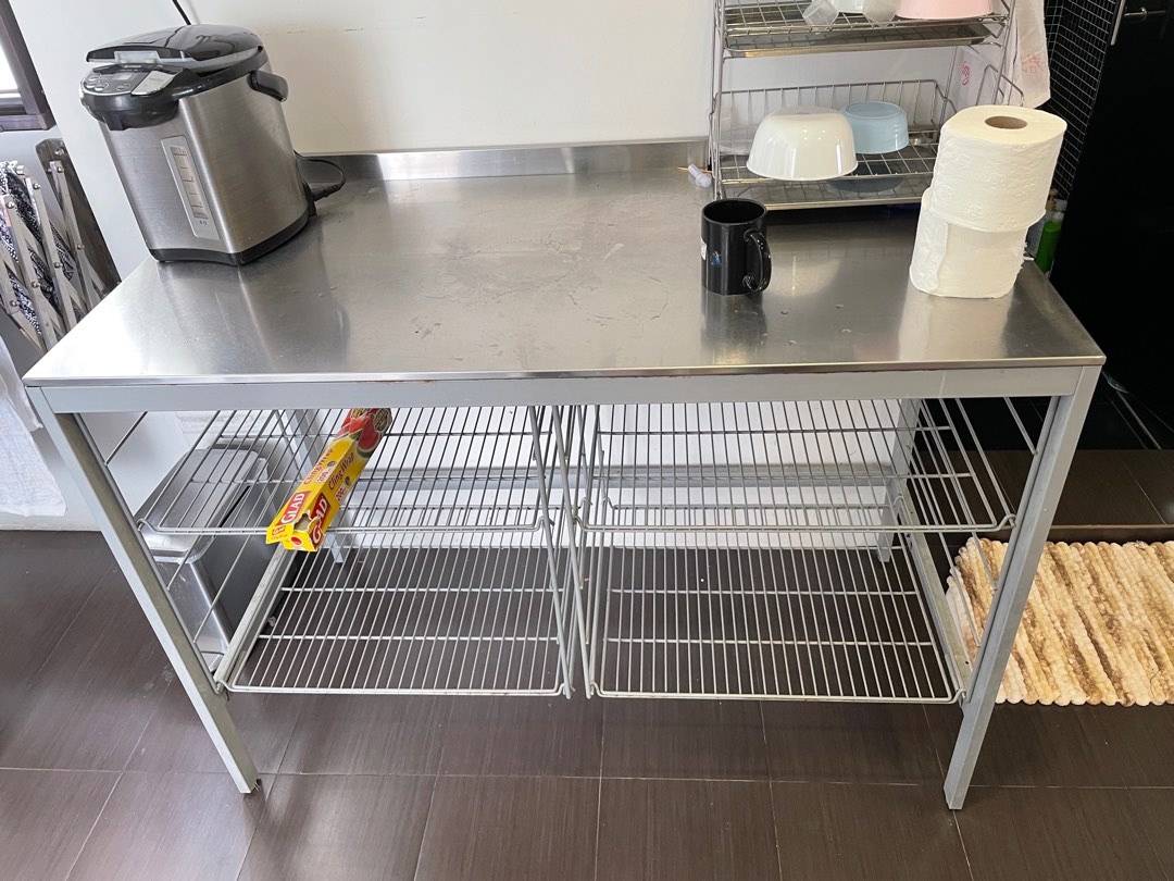 Ikea stainless steel kitchen island with storage, Furniture & Home