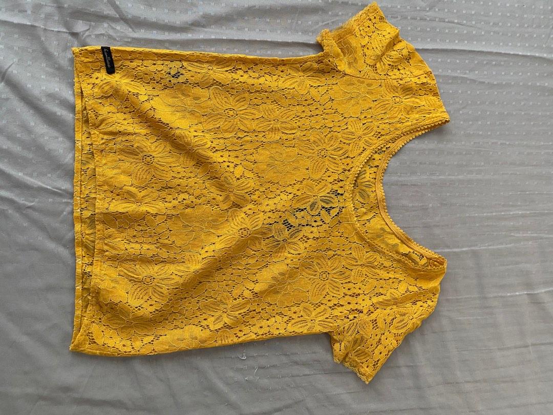 Kamiseta Yellow Lace Top (Category: Blouses) located in Pasig City. Submitted by shopc27 (Listing ID 1181613710, Image 2). Description: - size s - MOP gcash or bpi - can do shopee checkout, gogo express, or grab.
