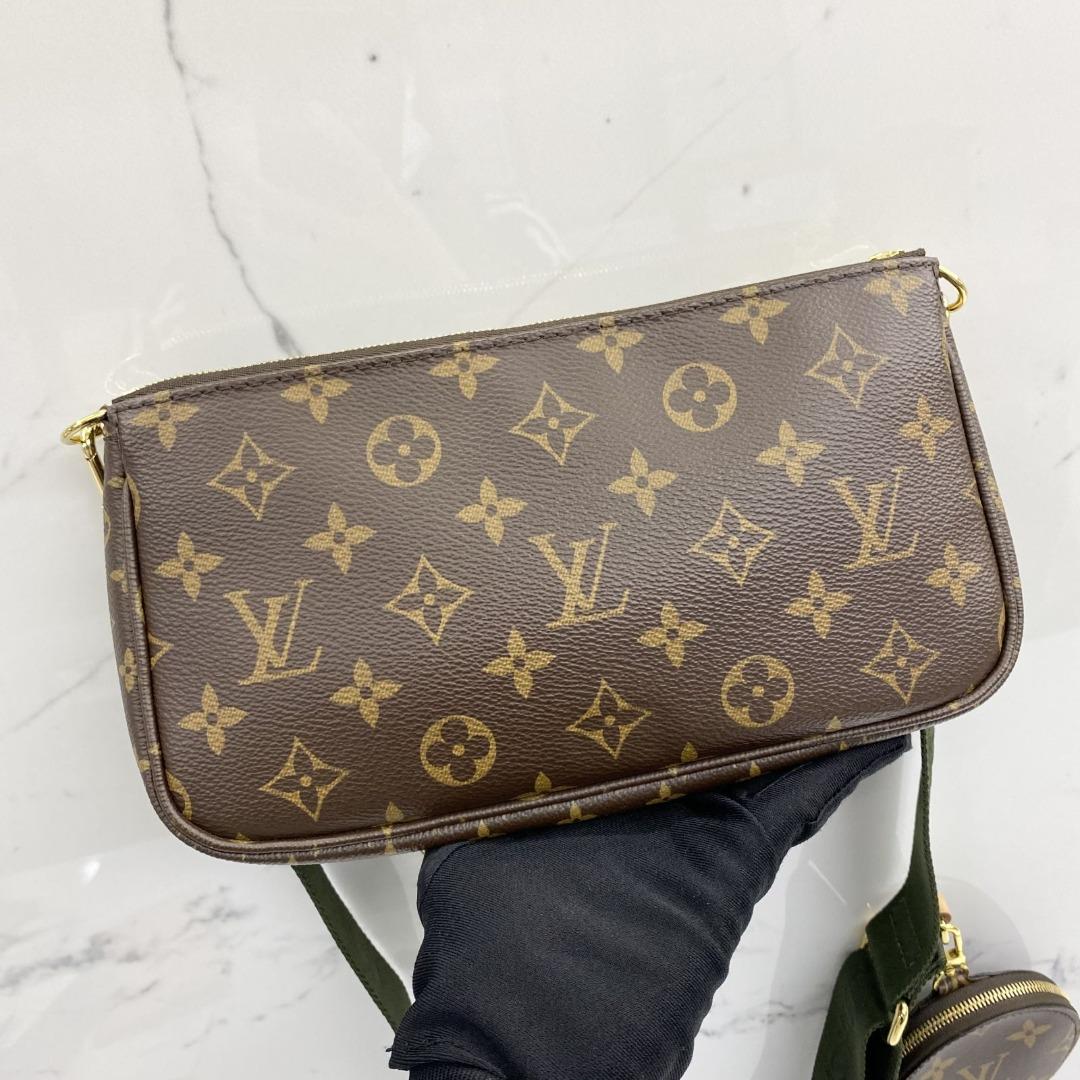 BRAND NEW ! Louis Vuitton M44813 Monogram Canvas Multi Pochette Accessories  -Khaki Strap (RFID)