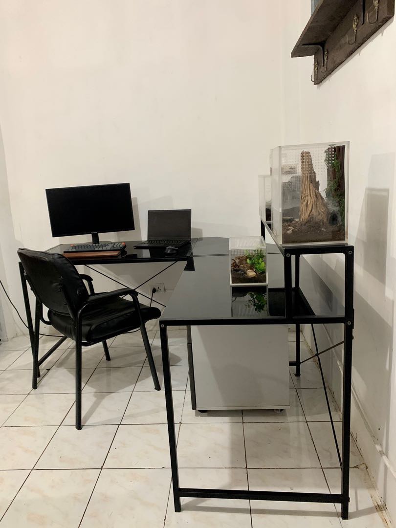 LShape Black Tempered Glass Desk From Dimensione, Furniture & Home