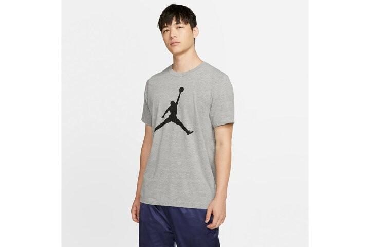 Nike Air Jordan Big Logo Jumpman Tee Shirt Grey Black Top Size L