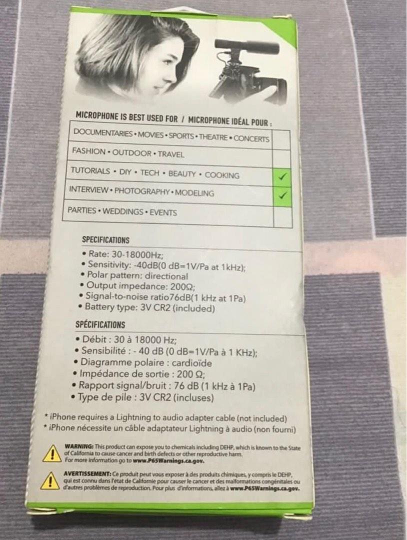 Phone microphone hd universal shotgun (vlogging, recording) (Category: Microphones) located in Mandaluyong City. Submitted by gold_finds (Listing ID 1181568681, Image 2). Description: Authentic and brand new. Details are in the pics and box. Amazing sound quality. Perfect for video making. Rfs: i have three of this already. .