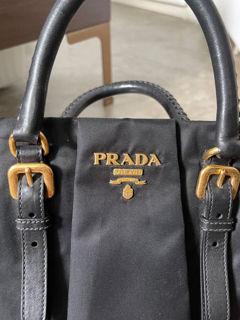 Prada tessuto saffiano black shoulder bag authentic, Luxury, Bags